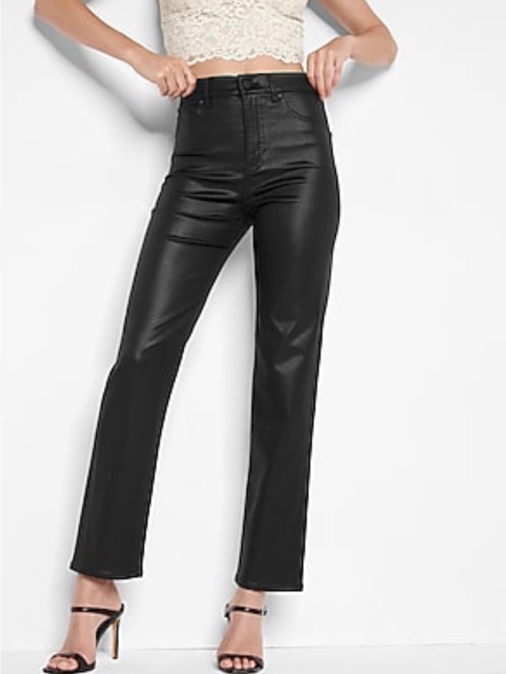 Express Super High Waisted Black Coated Modern Straight Jeans